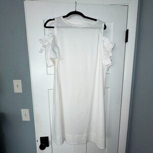 J. Jill White Cold Shoulder Ruffle A Line Shift Dress Size M